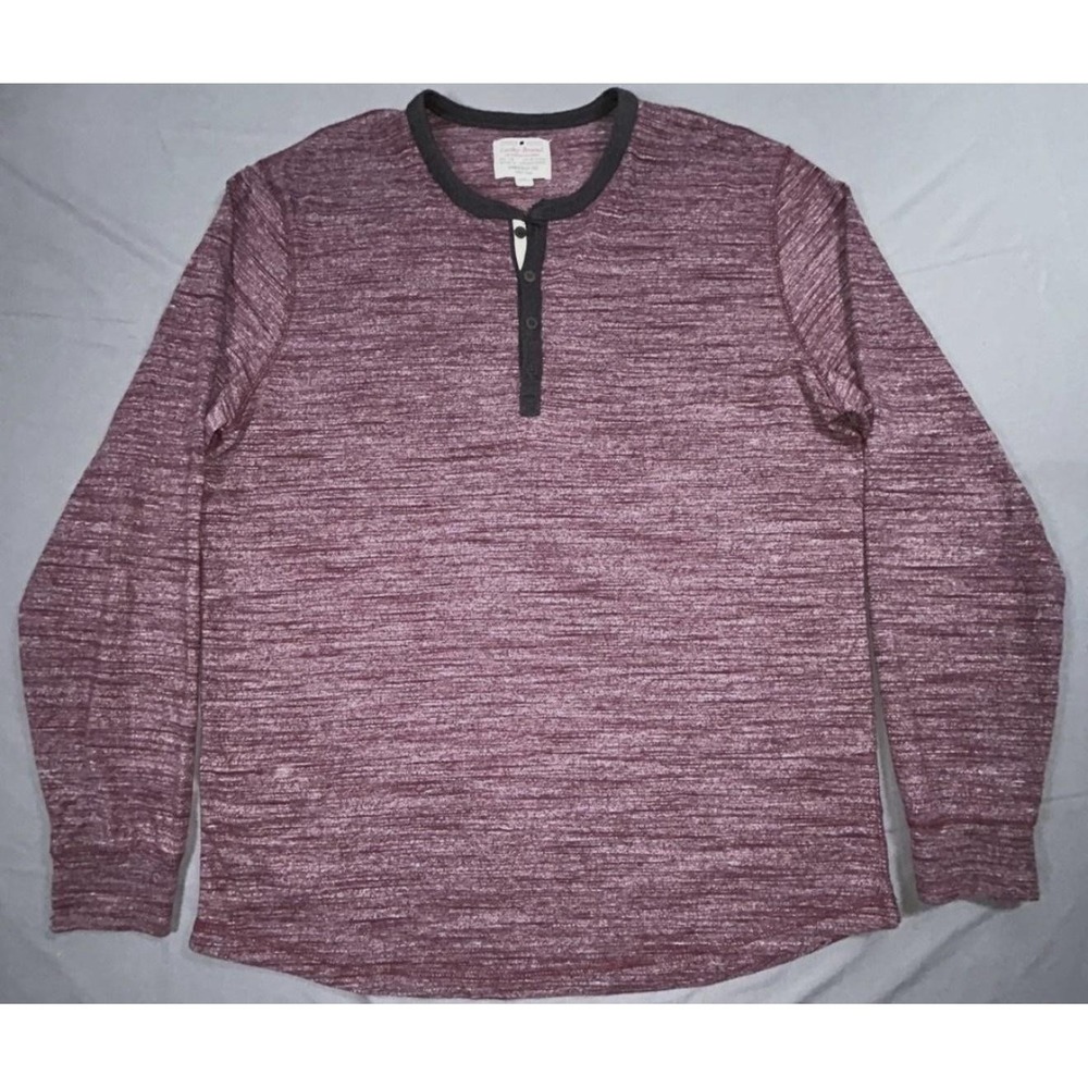 Lucky Brand Henley Shirt Mens Large Red Long Sleeve Jersey Knit Cotton Blend
